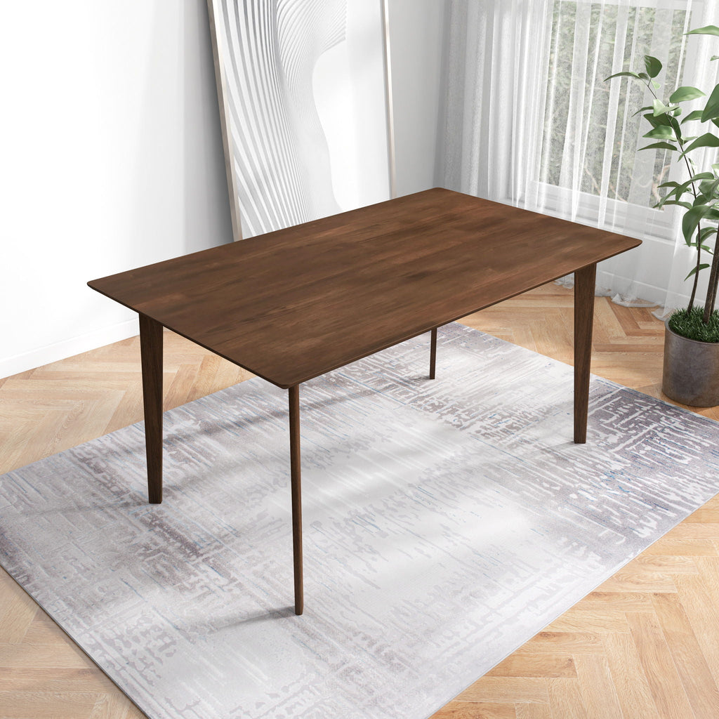 Mid-Century Modern Solid Wood Dining Table with Beveled Edges - Dark Brown or White