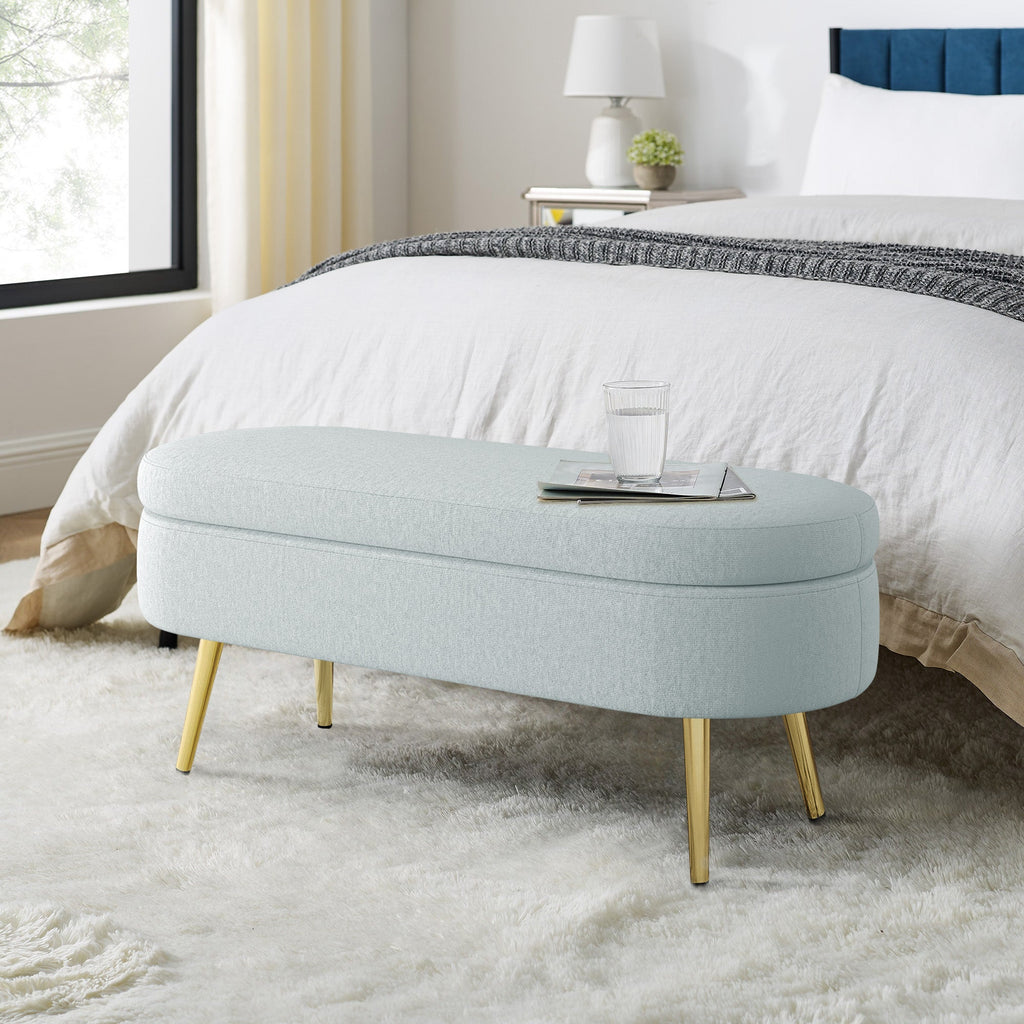 Ottoman Oval Storage Bench with Metal Legs - Flannel Cyan