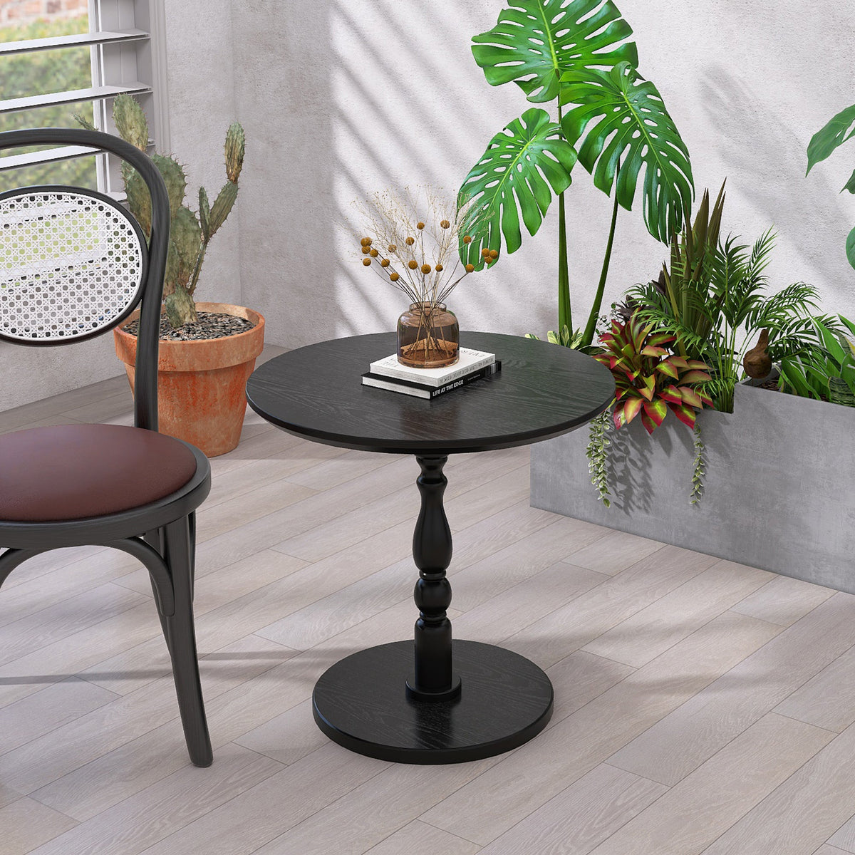 23'' Round Side Table with Water-Resistant Finish - Black