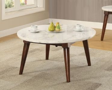 Gasha Coffee Table with White Marble Top and Walnut Legs - White Marble / Walnut