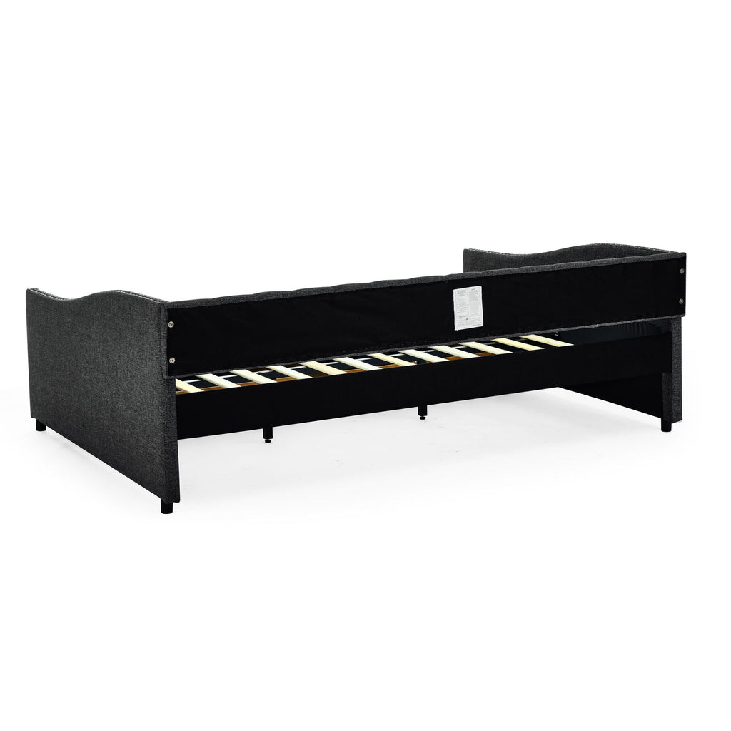 Upholstered Tufted Daybed with 2 Drawers and Waved Arms - Multiple Colors