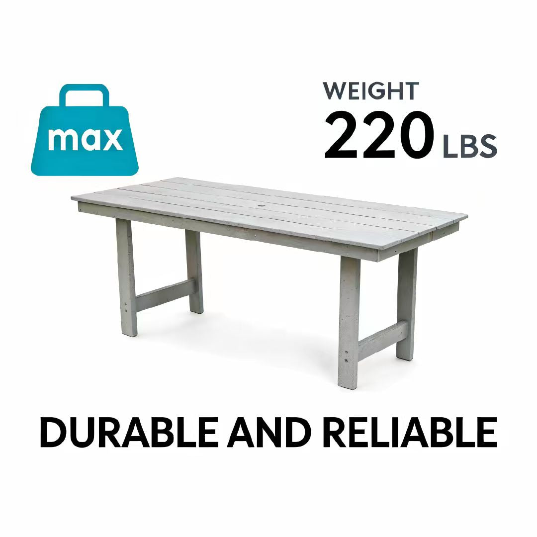 HDPE Patio Dining Table with Umbrella Hole – Seats 4-6 - Gray or Black