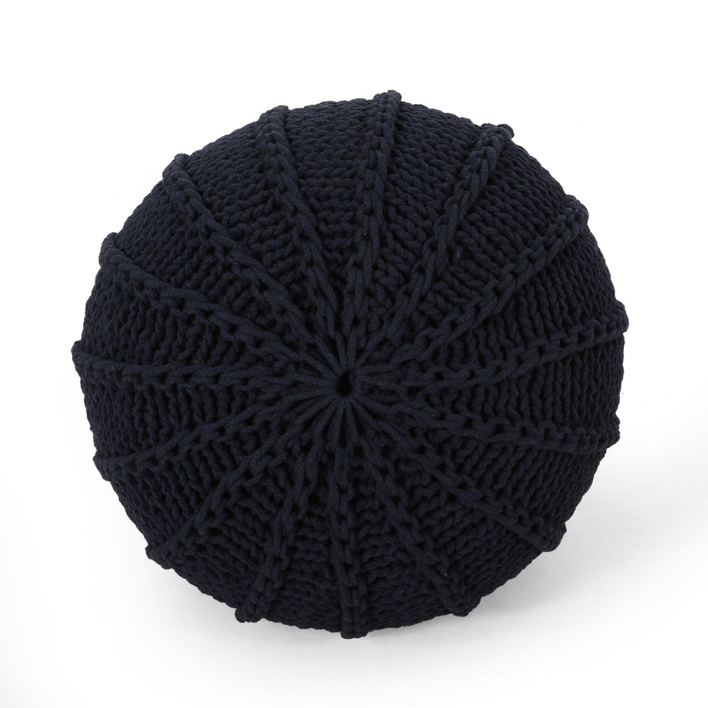 Knitted Round Pouf Ottoman with Polystyrene Fill - Beige or Blue