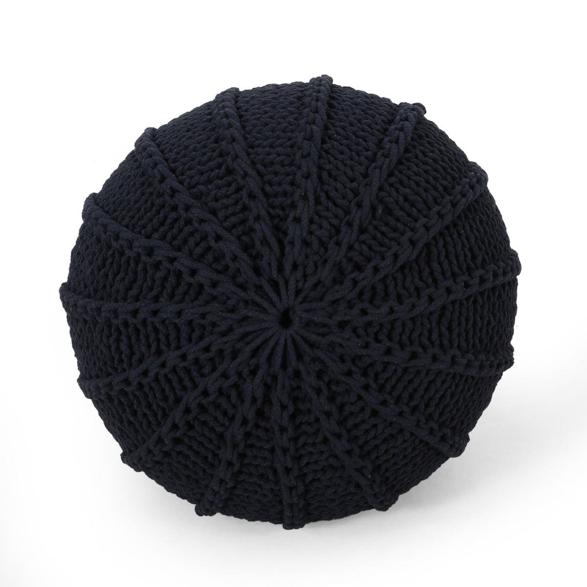 Knitted Round Pouf Ottoman with Polystyrene Fill - Beige or Blue