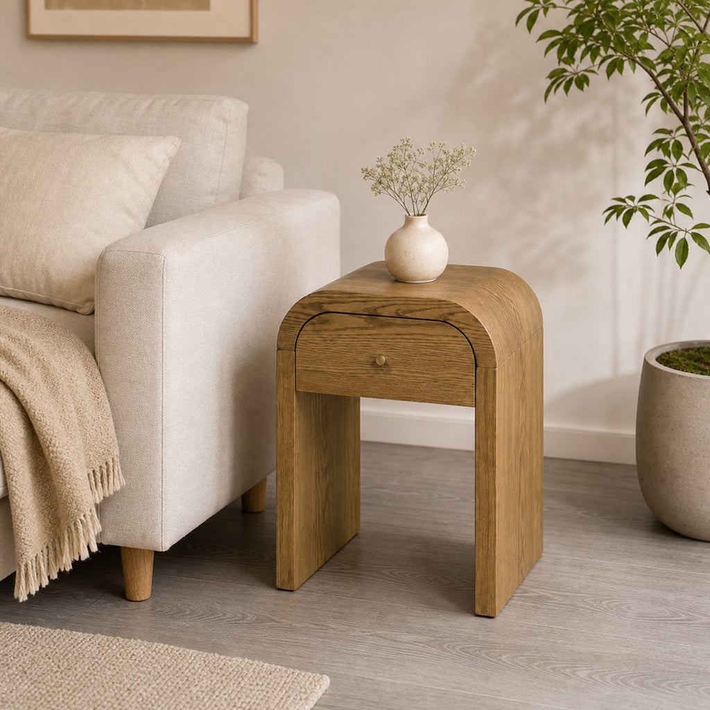 Curved Table with Minimalist Design and Storage - Walnut Brown or Black