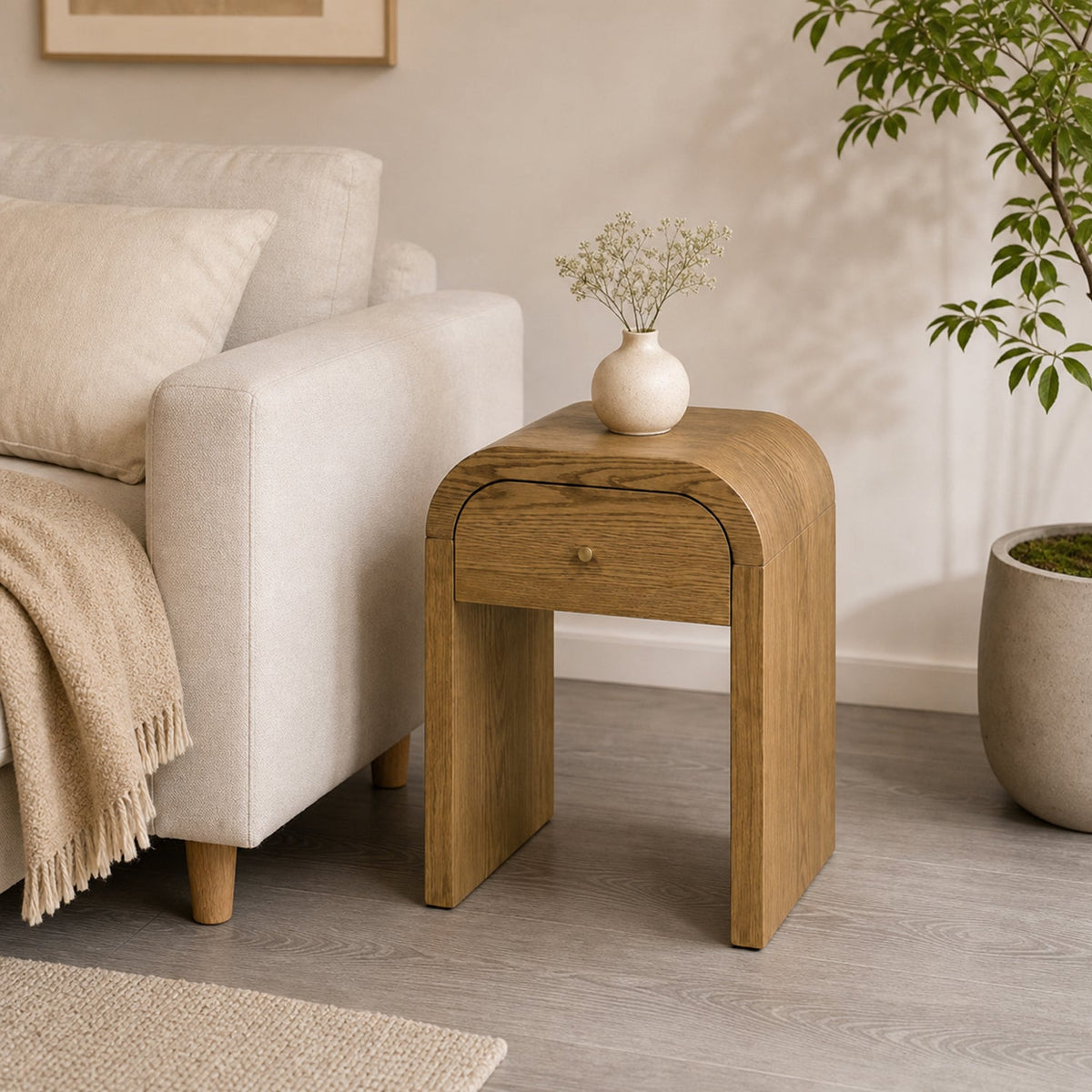 Curved Table with Minimalist Design and Storage - Walnut Brown or Black