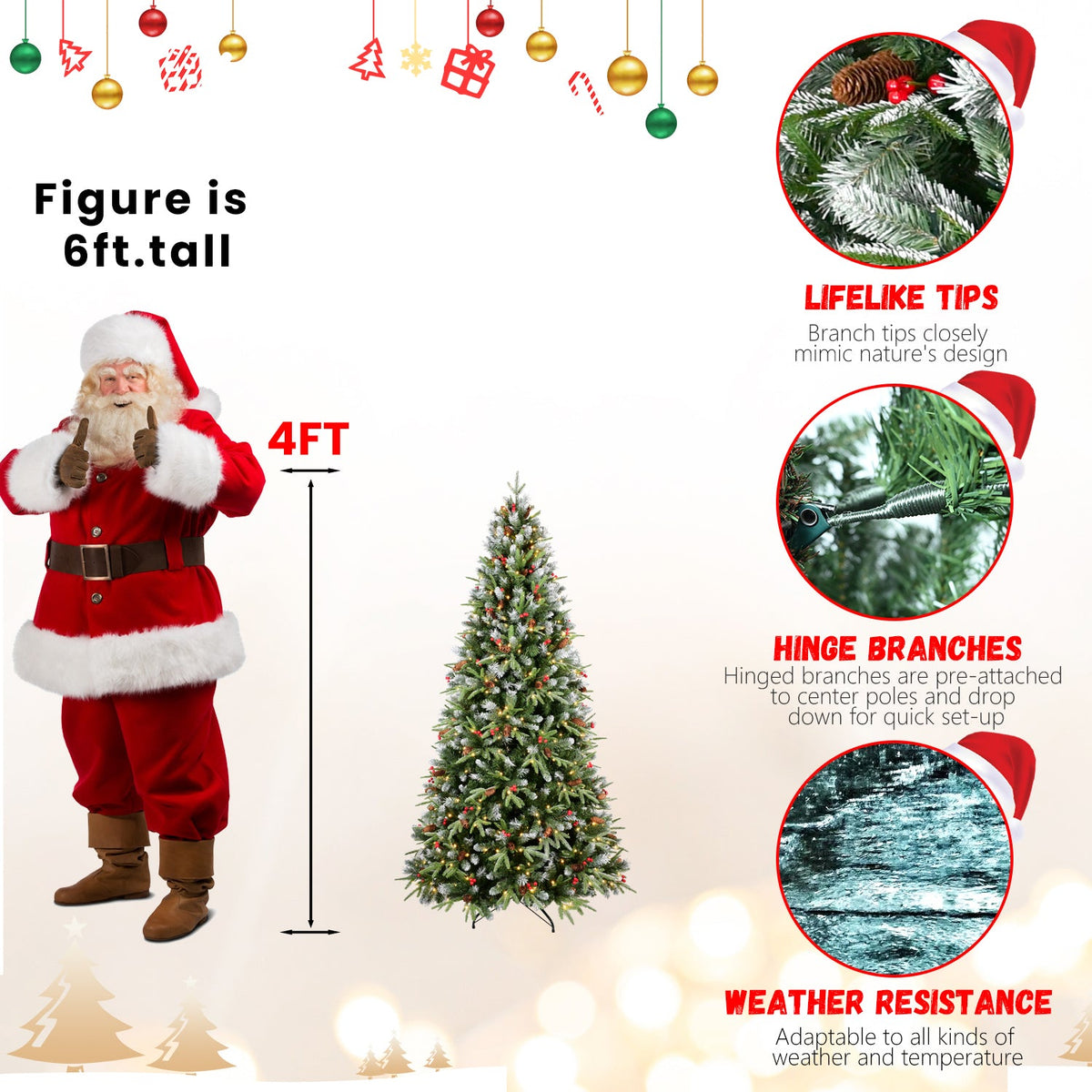 5FT Christmas Tree with 250 Warm Lights - Realistic PVC Holiday Decor