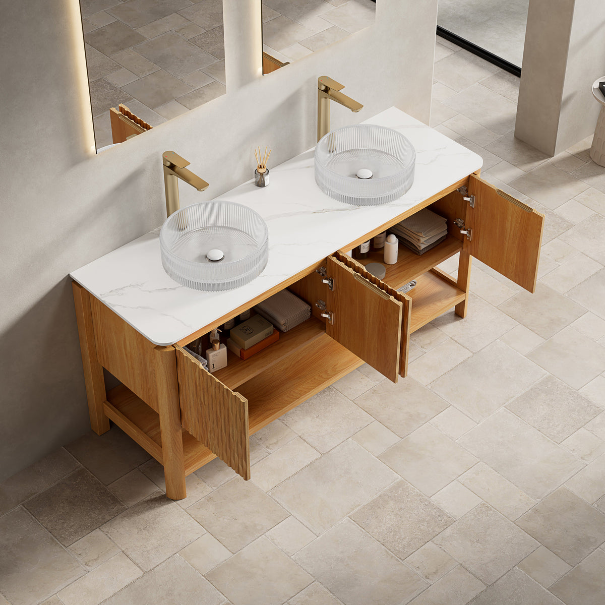 Sharma 60" Bathroom Vanity with Sinks and Storage - White