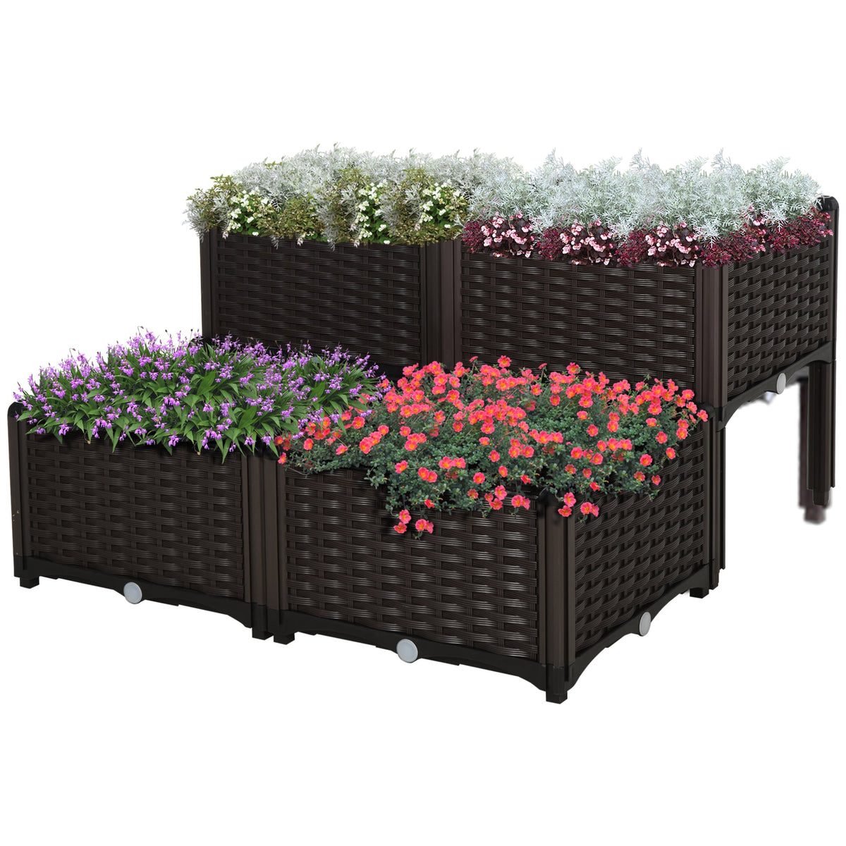 4 Piece Raised Garden Bed with Legs - Self-Watering Planter, Modular, Plastic