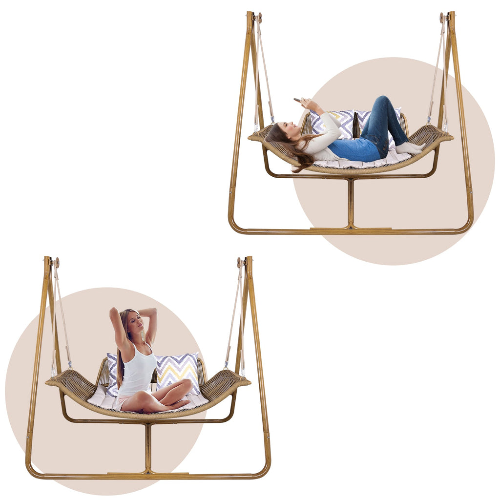 Freestanding Double Egg Swing Chair with Stand - Metal Patio Seating