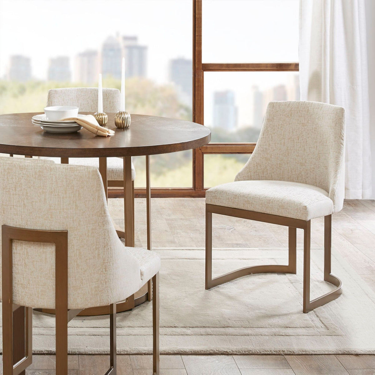 Modern Accent Dining Chairs with Upholstered Cushions – Beige or Gray