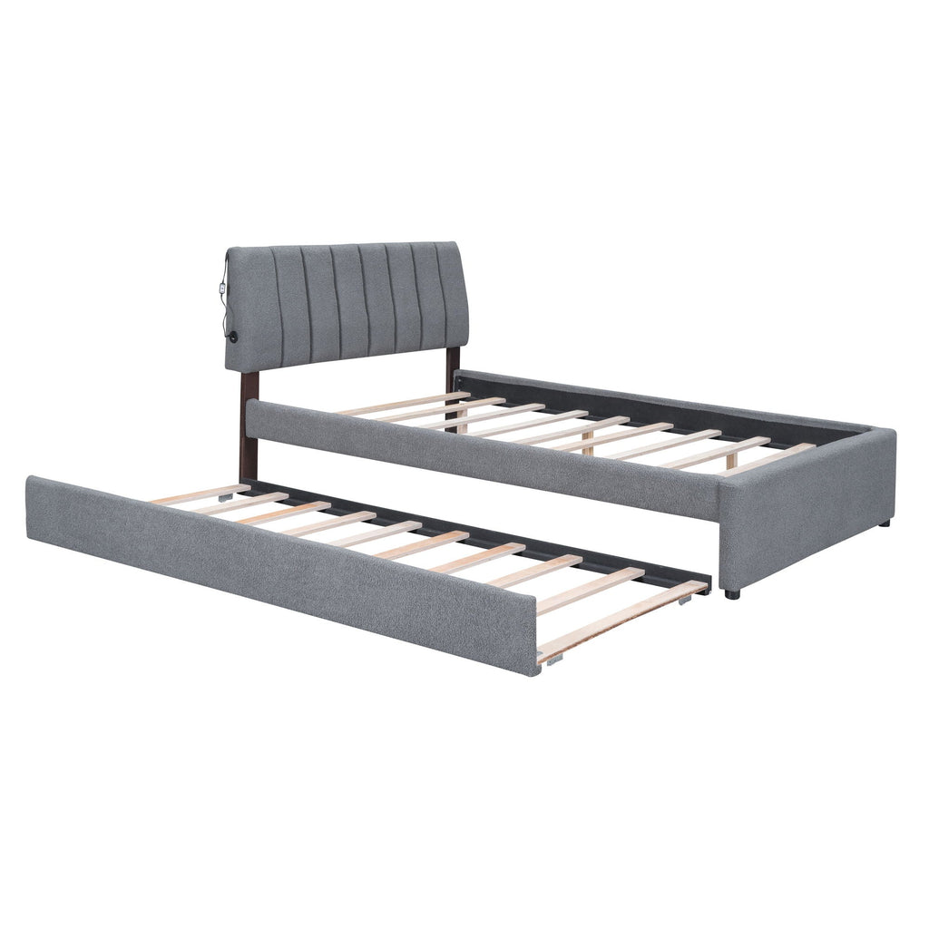 Upholstered Platform Bed With Trundle and LED Lights - Full or Queen