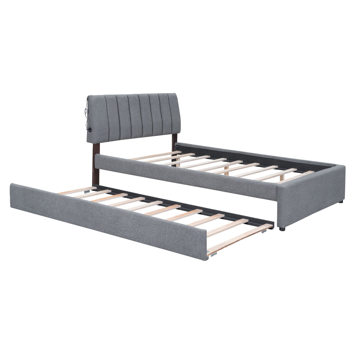 Upholstered Platform Bed With Trundle and LED Lights - Full or Queen