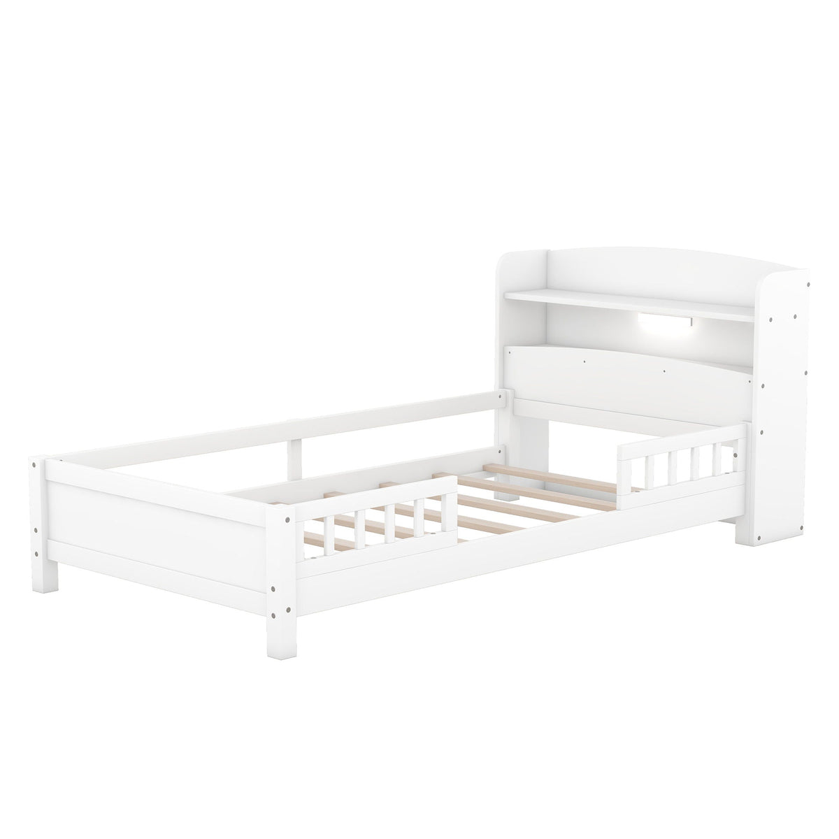 Wood Platform Storage Bed with LED Light & Storage Headboard - White or Dark Gray
