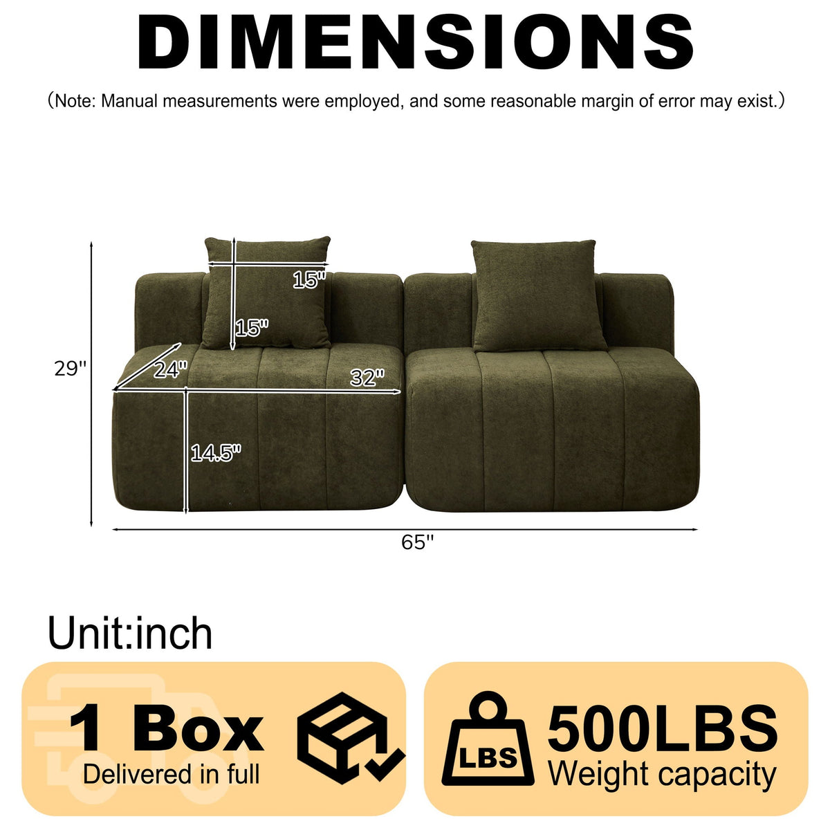 Modular Sectional Sofa with 2 Pillows – Symmetrical Design