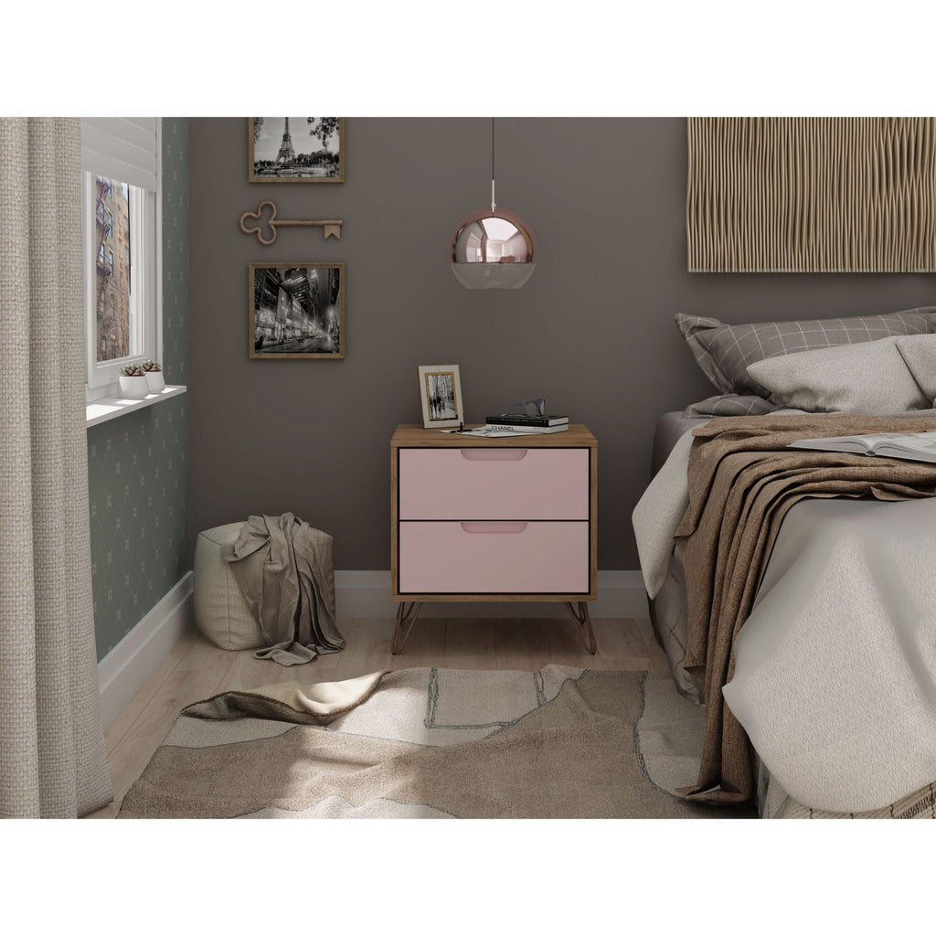 2 Drawer Nightstand with Durable Splayed Legs - Multiple Colors