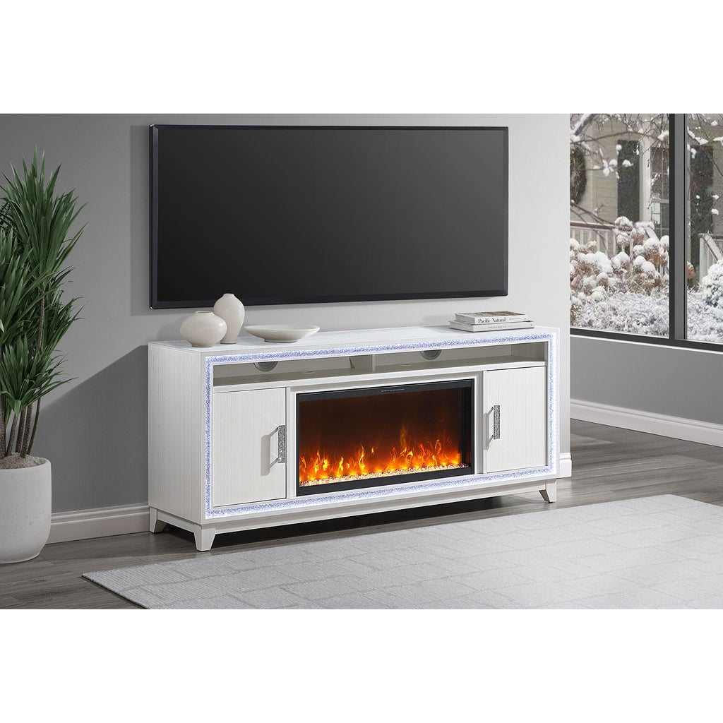 Fireplace TV Stand with Adjustable Temperature and LED Options - Dark Gray or White