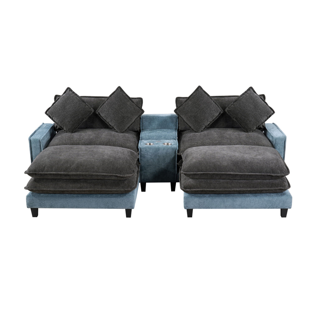 Sectional Sofa With Storage and Removable Ottomans - Gray / Light Blue