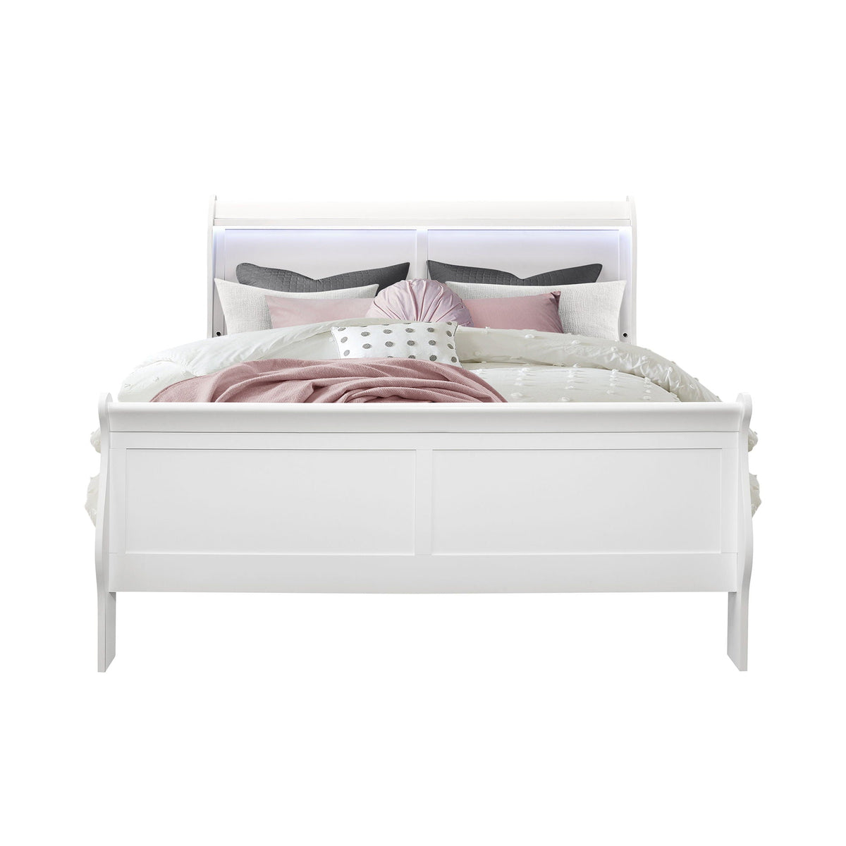Modern Sleigh Bed with LED Lighting - Blue or White