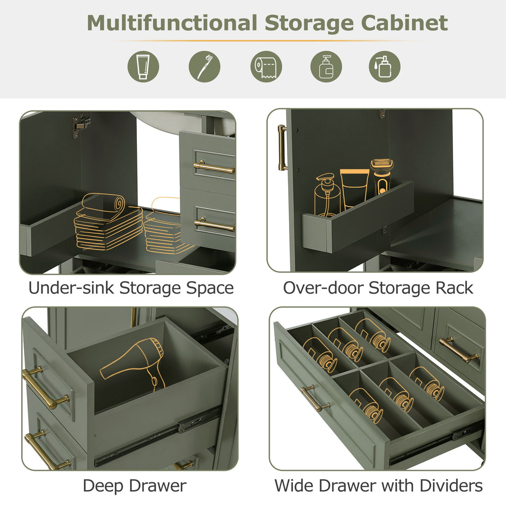 Traditional Bathroom Vanity Set with Soft Close Doors - Multiple Colors
