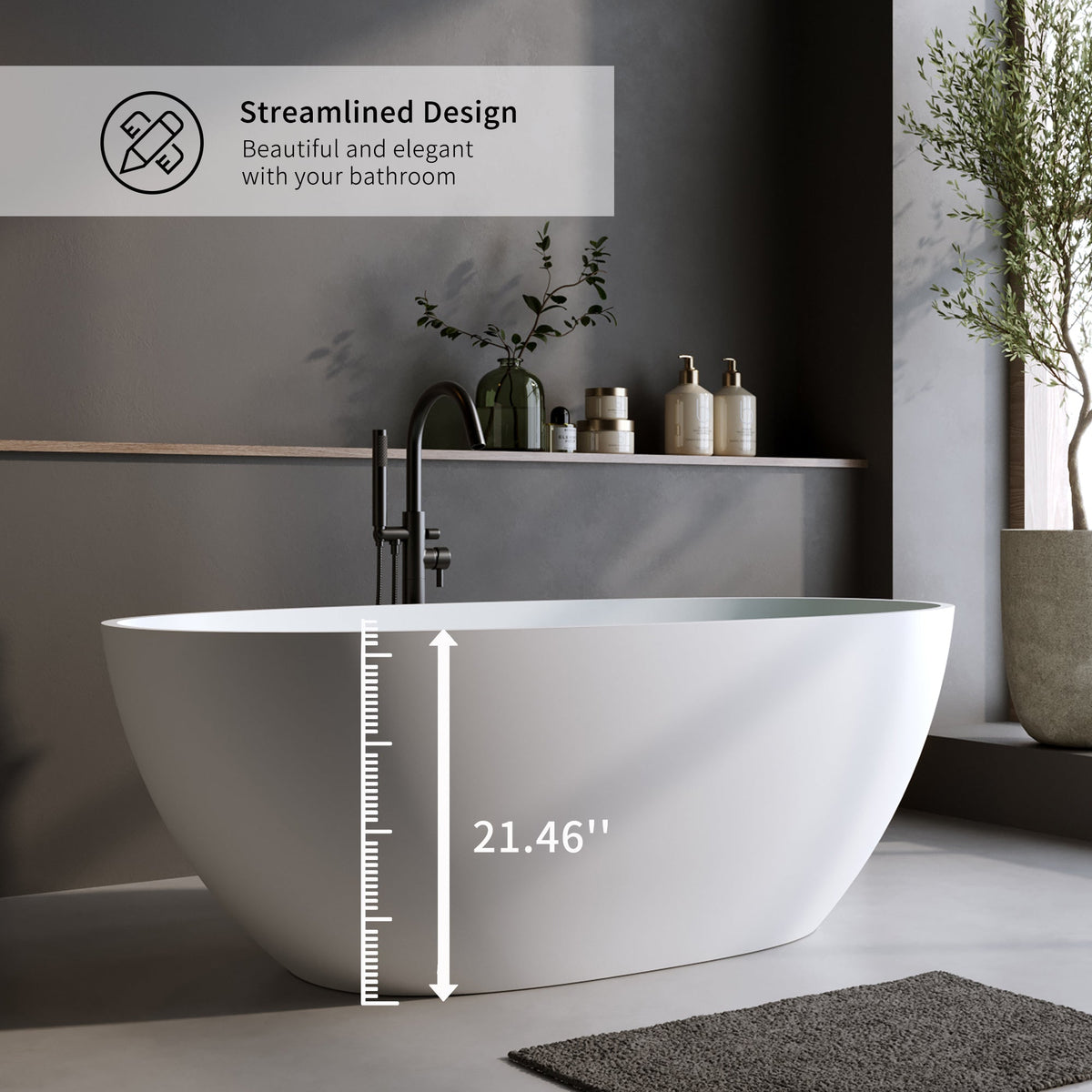 59'' Solid Surface Matte Tub