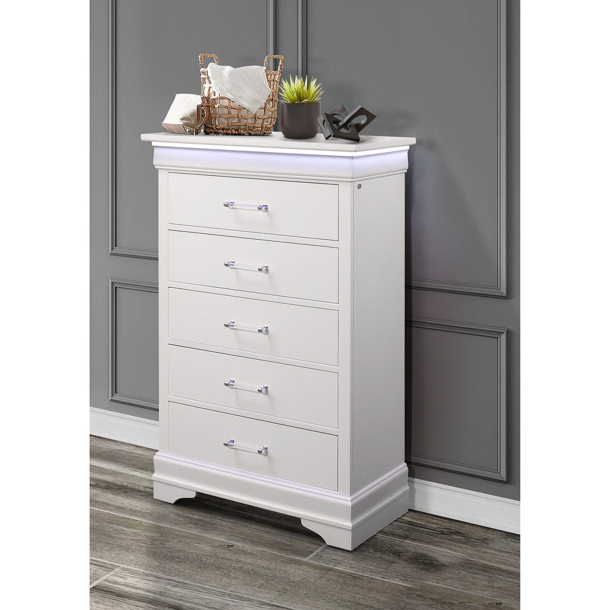 Charlston Accent Chest with LED Lighting – White or Blue