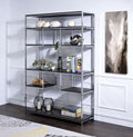Gray Oak Bookshelf with Chrome Frame and 7 Open Shelves - Gray