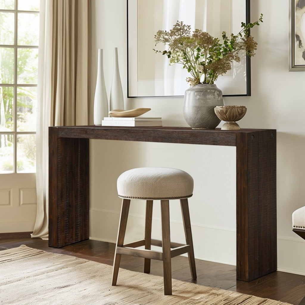 Modern Design Console Table with Solid Wood Construction - Light or Dark Brown