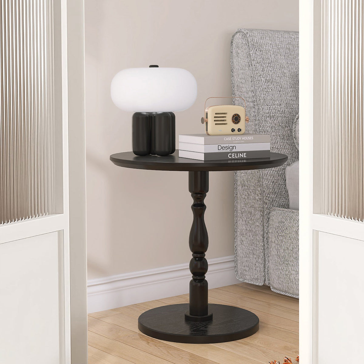 23'' Round Side Table with Water-Resistant Finish - Black