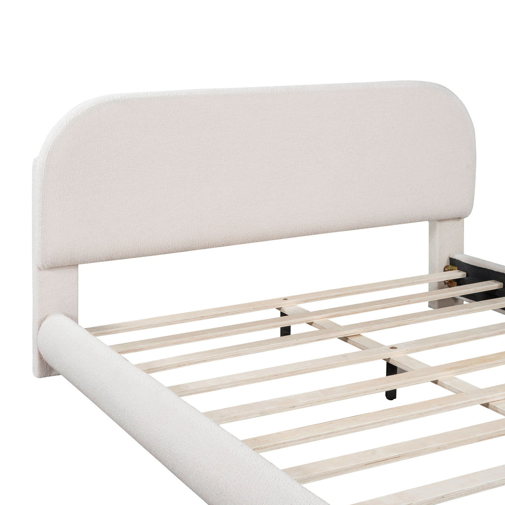 Upholstered Platform Bed with Curve-Shaped Frame - Teddy Fleece - Beige or Dark Gray