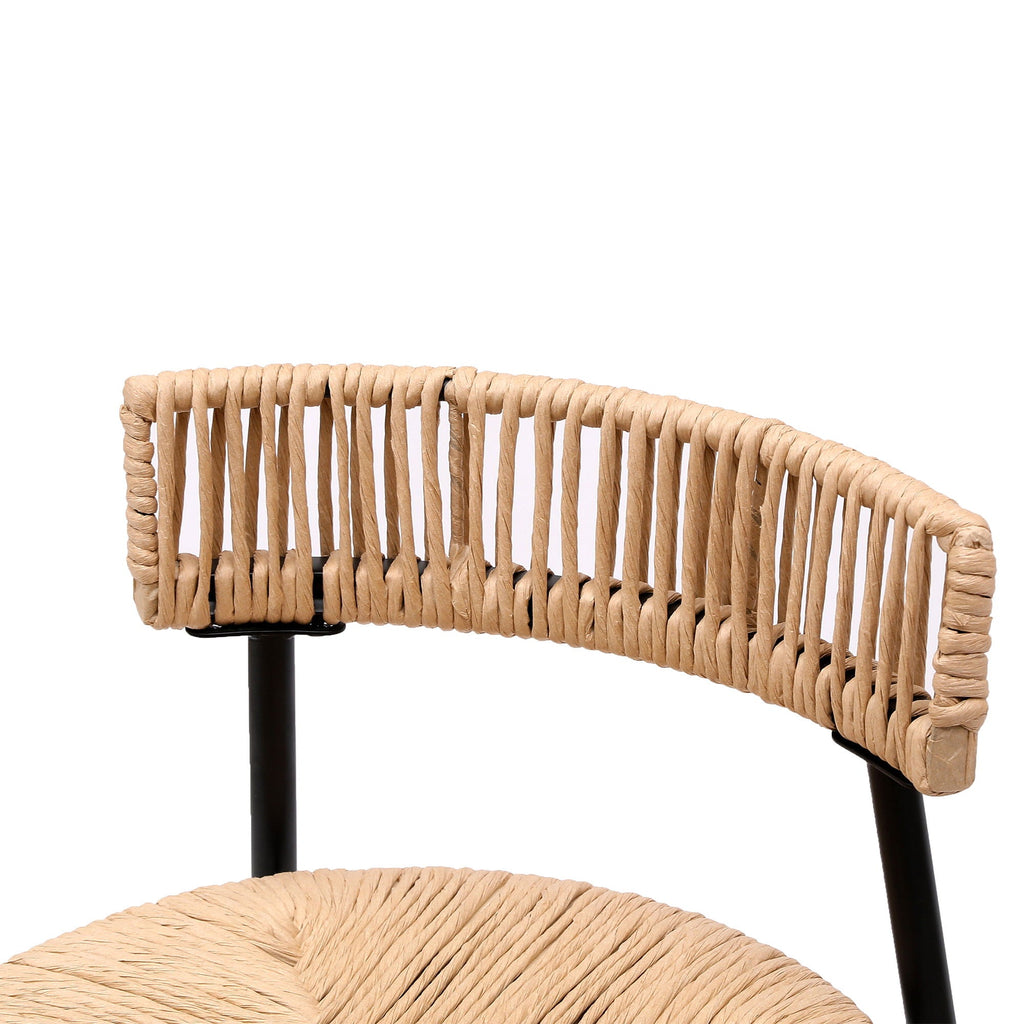 Boho Style Handwoven Paper Rope Counter Stools with Rubber Wood Frame - Light Brown or Beige