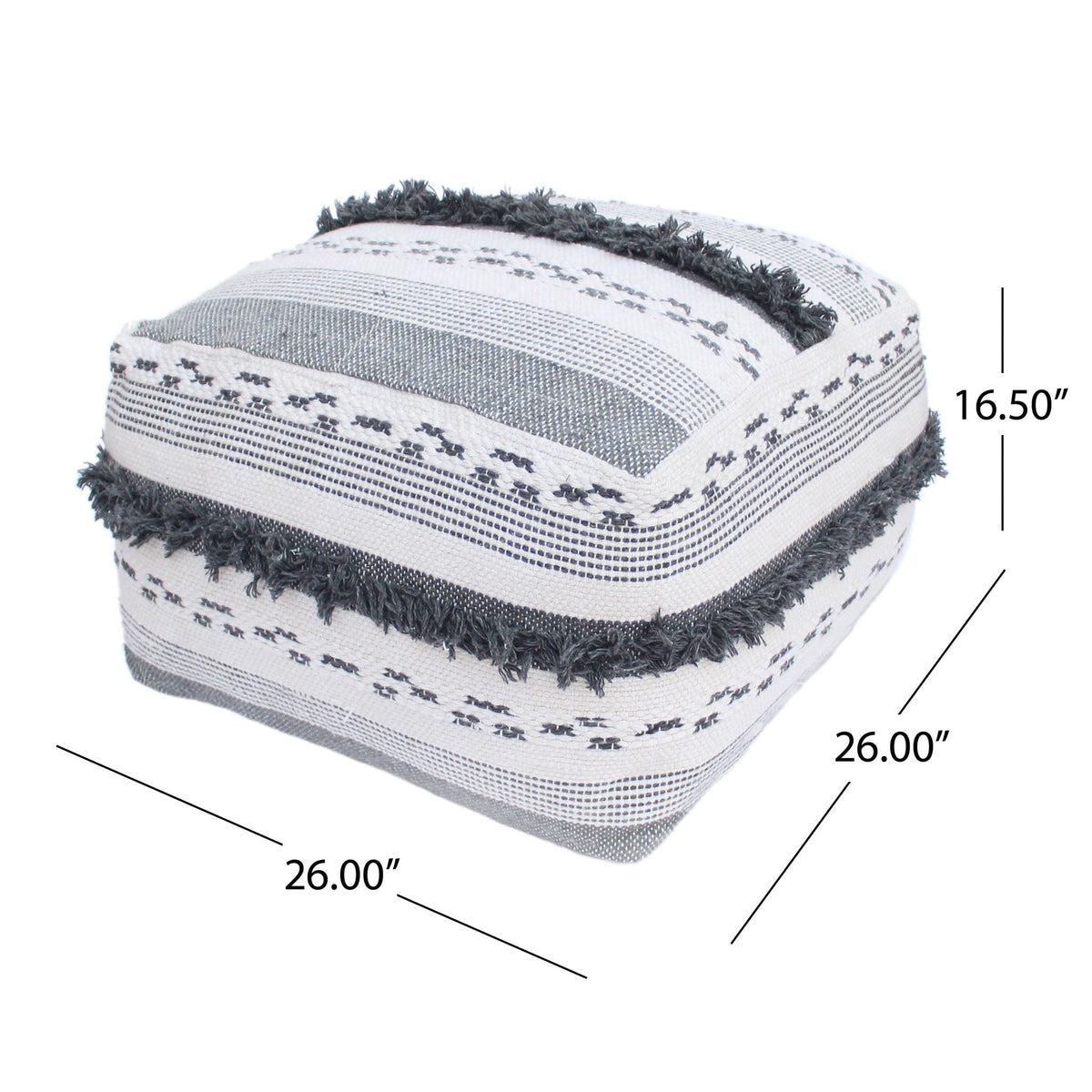 Ivory / Gray Large Faux Yarn Pouf with Polystyrene Bead Fill - Durable