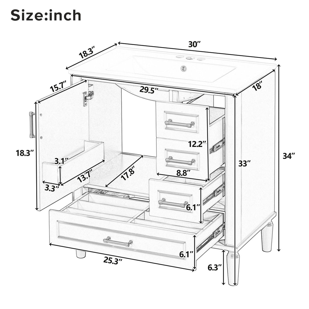 Traditional Bathroom Vanity Set with Soft Close Doors - Multiple Colors