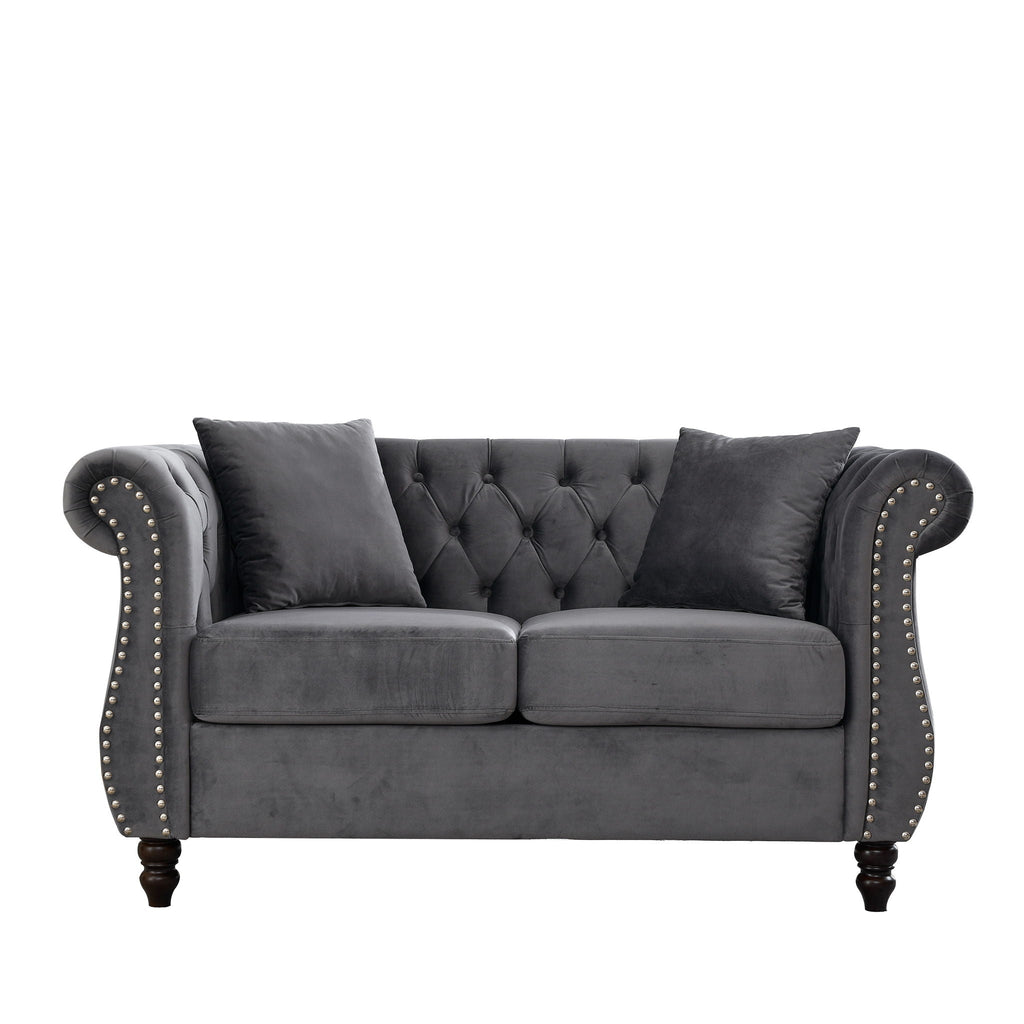 Chesterfield Sofa with Rolled Arms and Nailhead Trim – Solid Wood Frame