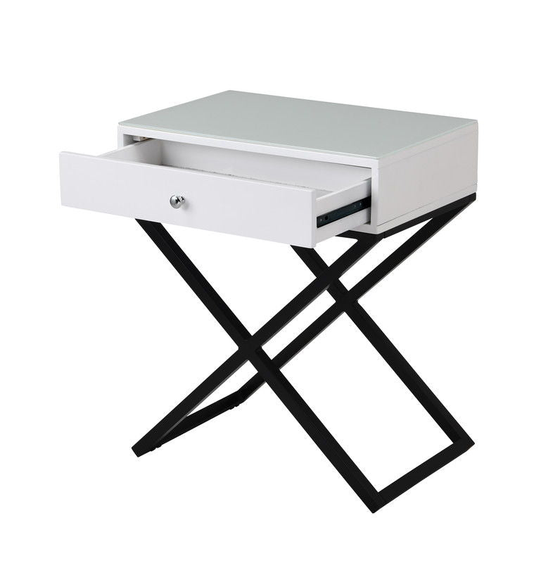 Koda End Side Table Nightstand with Drawer and Cross Base