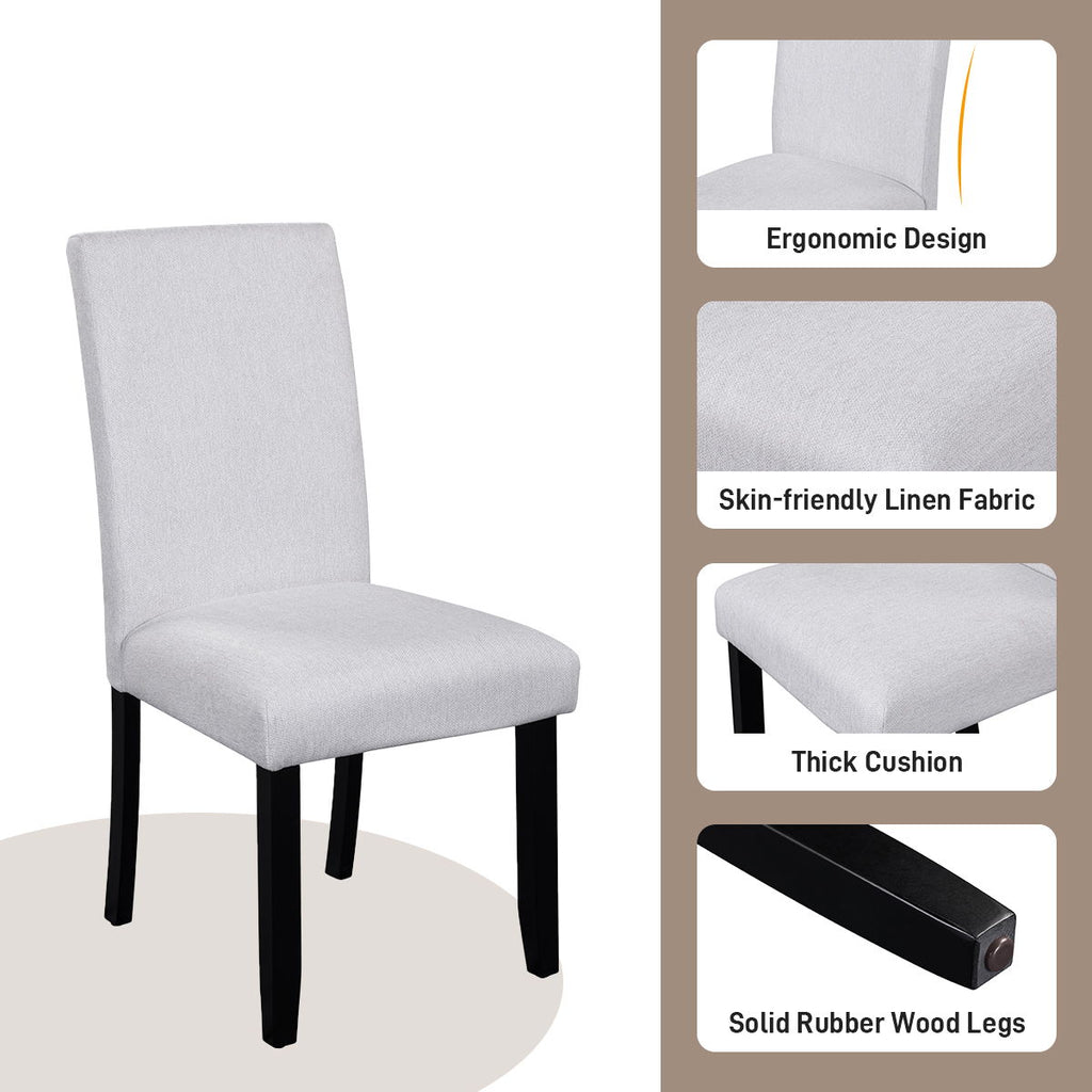 5 Piece Round Dining Table Set with Upholstered Chairs - Black or White
