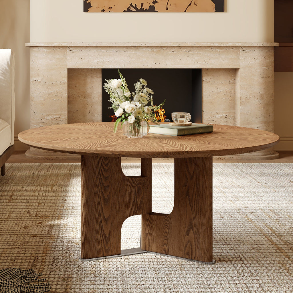 Rustic Ash Wood Veneer Coffee Table with Novel Leg Design - Natural Ash