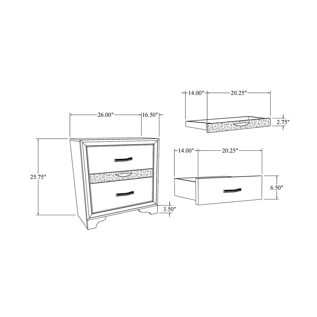 Sparkle Nightstand with Three Drawers - Gray