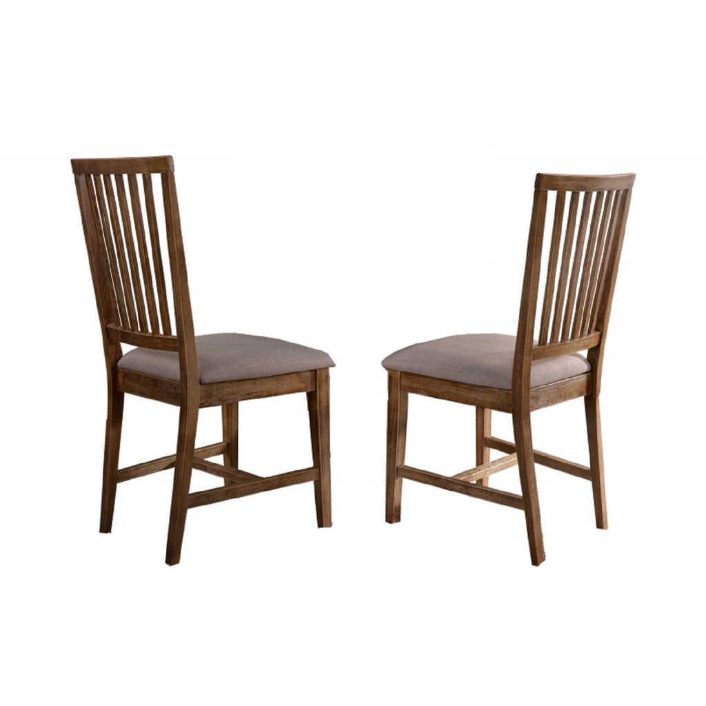 Open Slat Back Kitchen Side Chair Set with Linen Upholstery - Brown Oak