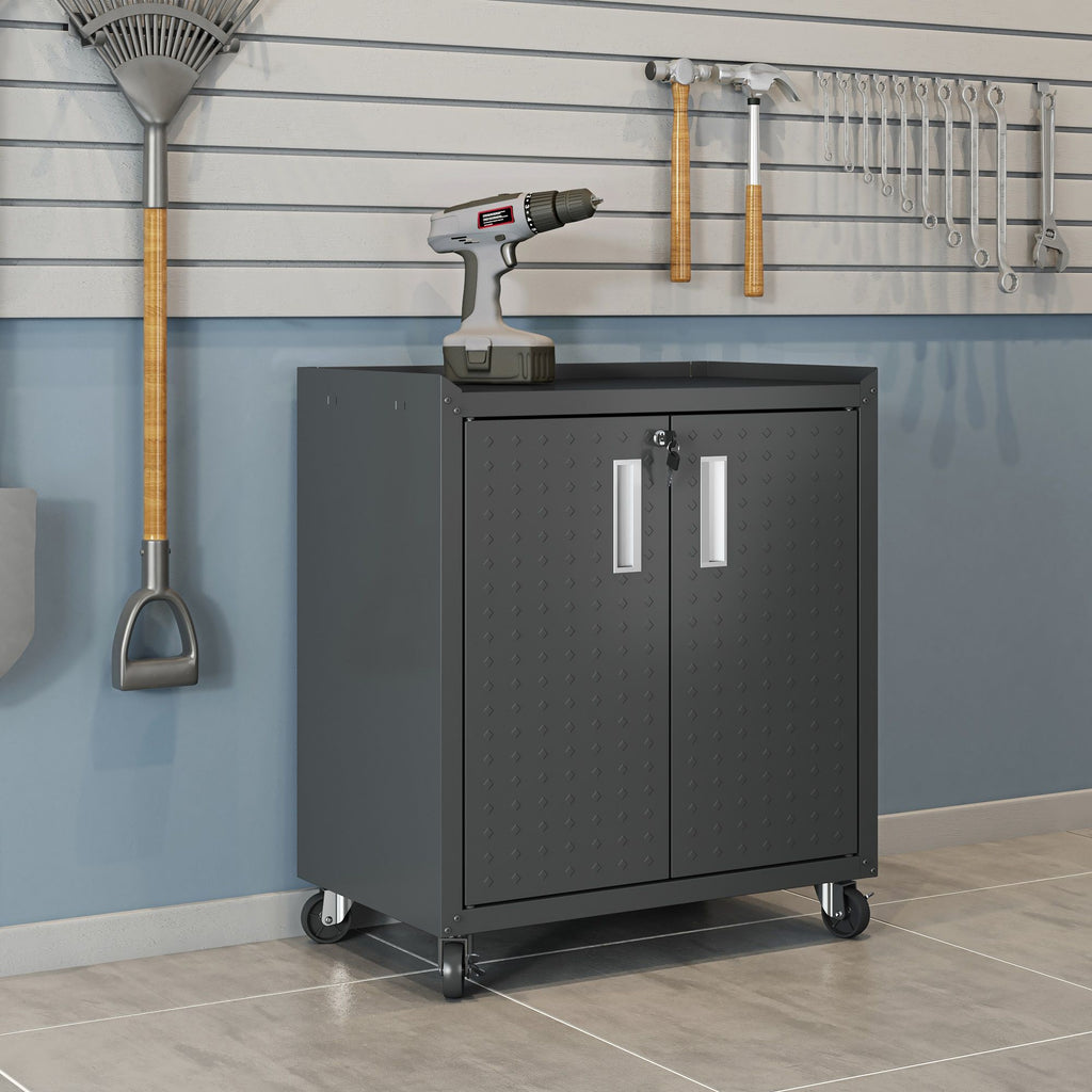 Rolling Garage Cabinet with Lockable Door and Adjustable Shelf - Multiple Colors