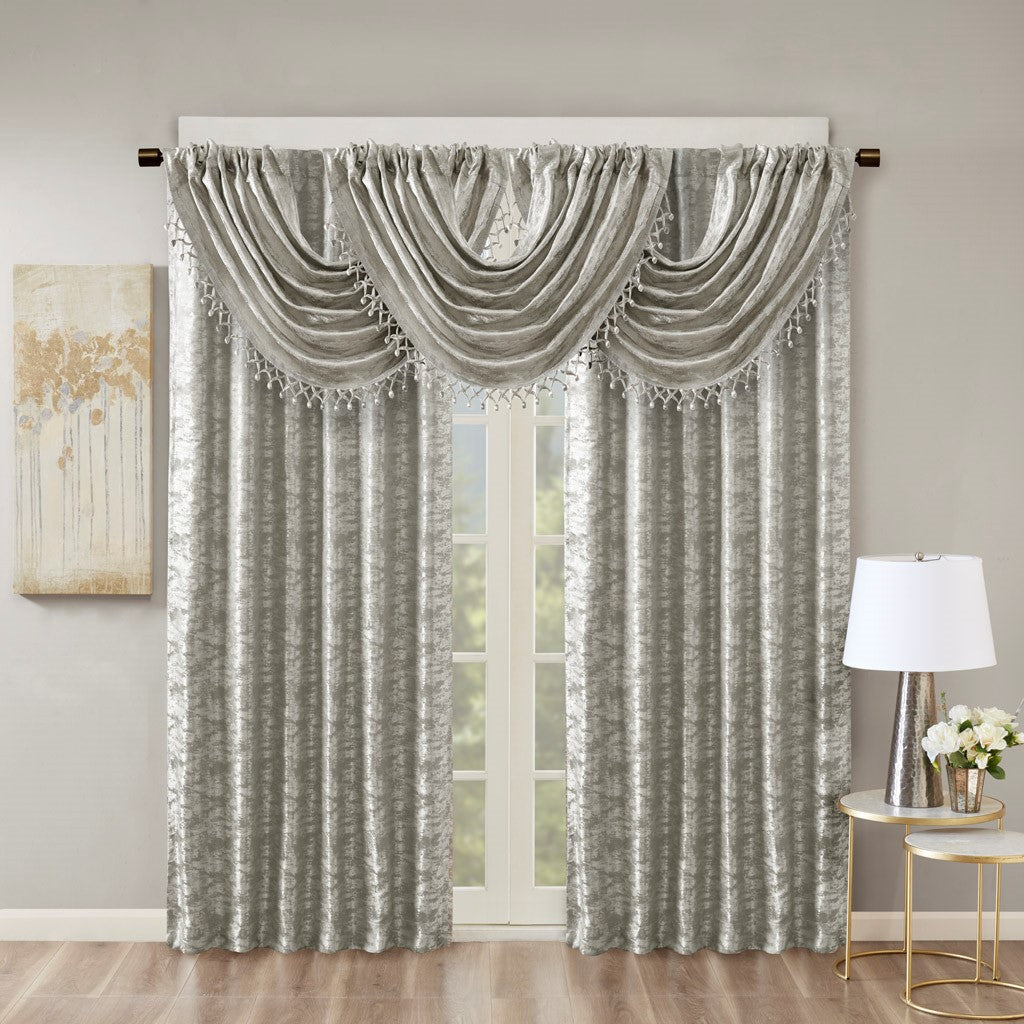 Jacquard Lined Total Blackout Curtain Panel with Rod Pocket – Grey/Silver