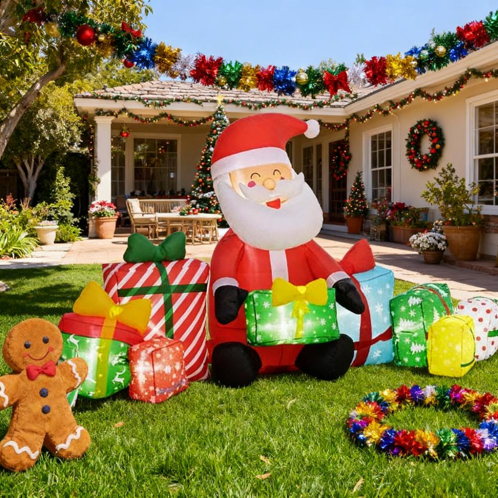 Inflatable Santa Claus Outdoor Display with LED Lights - Red