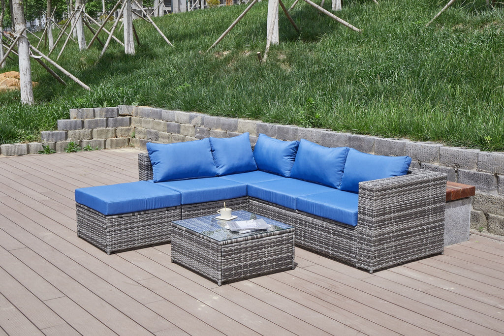 Dark Gray Patio Sofa With Cushions and Table - All-Weather Wicker