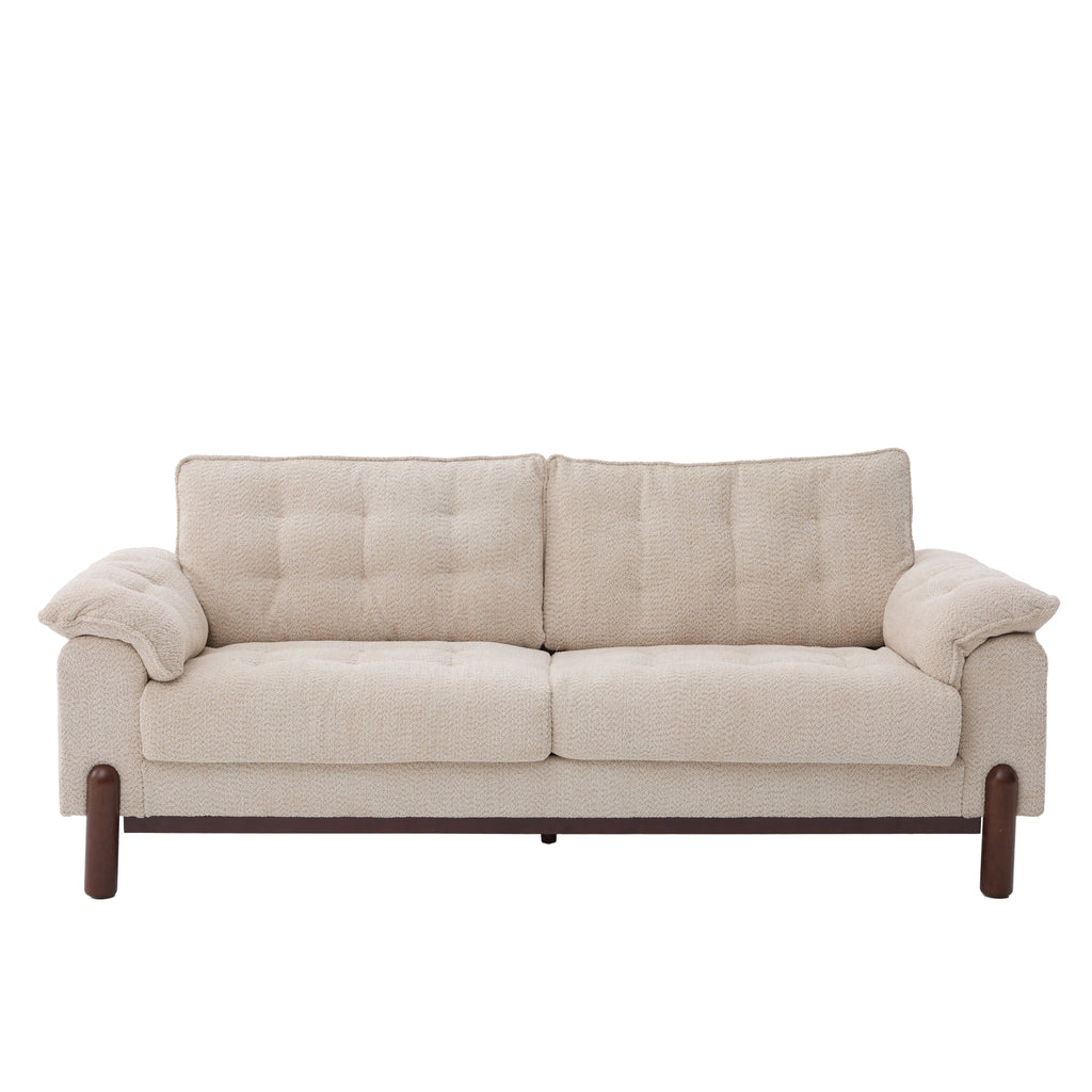 Modern Boucle Upholstered 3 Seater Sofa with Solid Wood Legs - Beige or Navy Blue