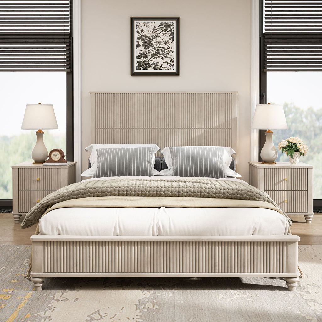 Platform Bed Frame with Tall Headboard - Solid Wood, Queen & King Sizes