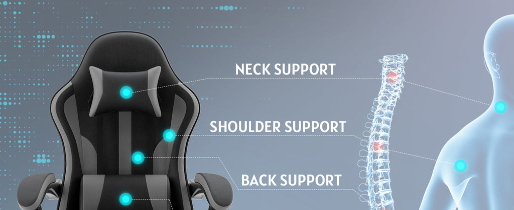 Ergonomic Gaming Chair with Footrest and Lumbar Support - Black/Grey