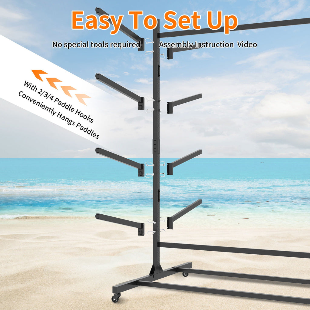 Freestanding Kayak Storage Rack with Lockable Wheels - Black