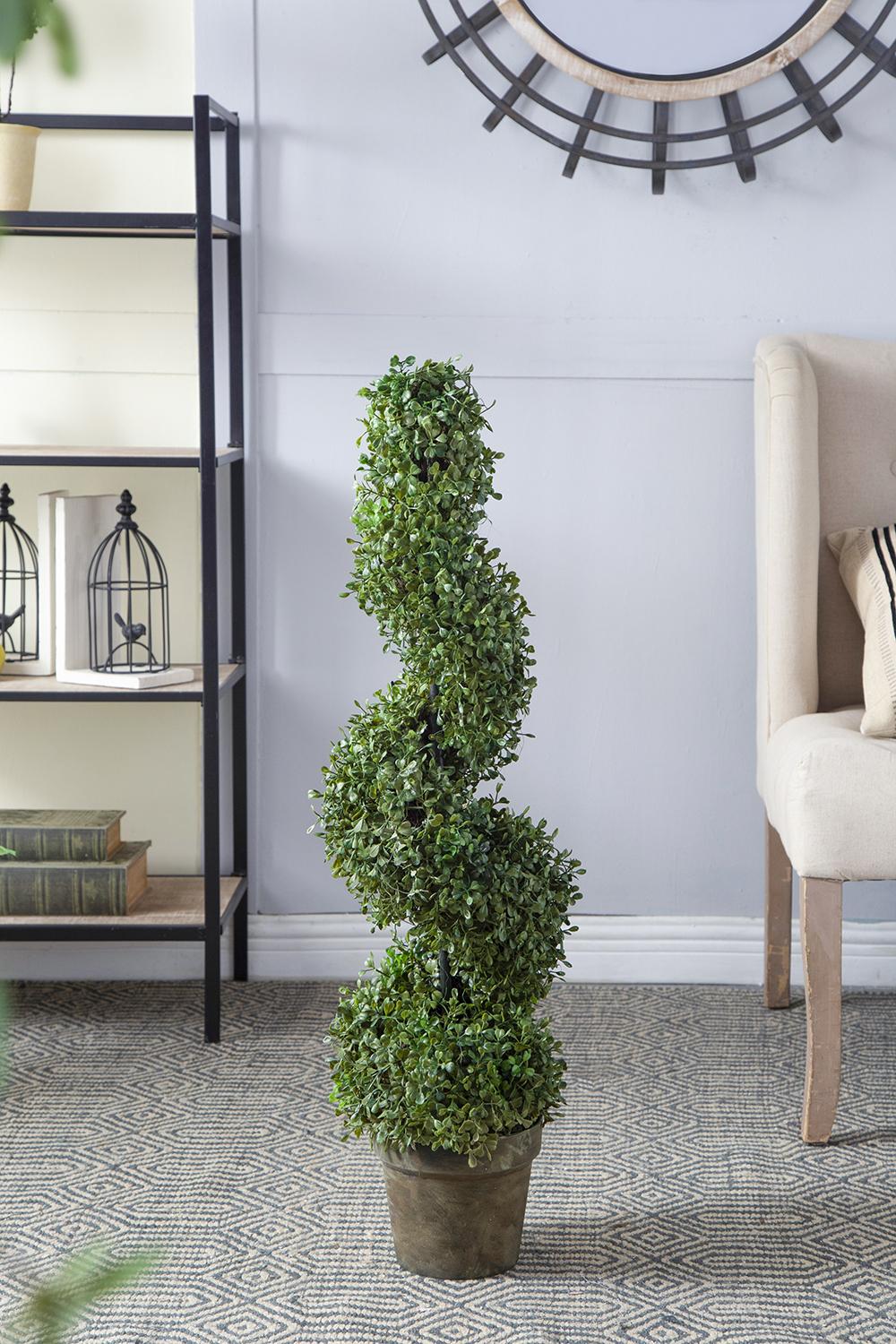 Artificial Spiral Boxwood Tree with Spiral Design - Green Leaves