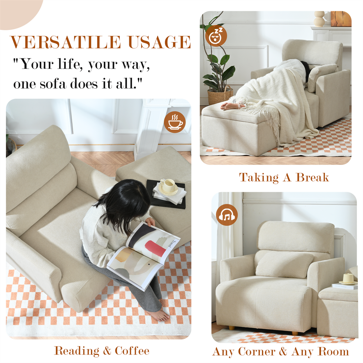 Oversized Chair with Storage Ottoman with Solid Wood Frame - Snowflake Velvet