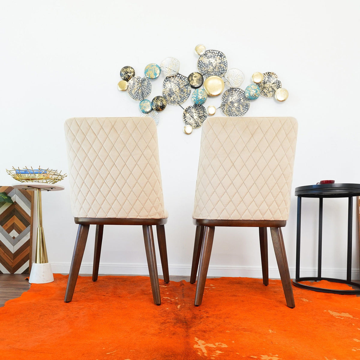 Mid-Century Dining Chair Set of 2 with Solid Wood Frame - Blue or Beige